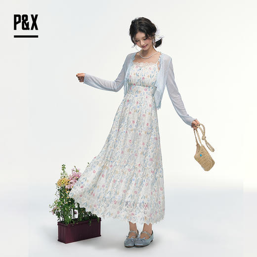 P&X设计师女装 法式碎花温柔女神套装长裙两件套 825214088 花色 商品图2