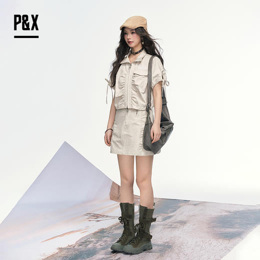 P&X设计师女装 夏季休闲设计感绑带工装套装短裙 825214096 浅绿 商品图4