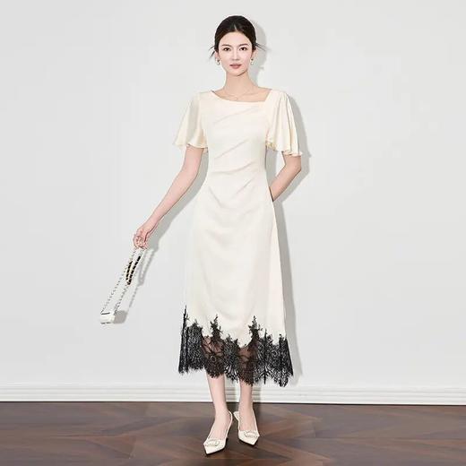 【高货wl】全新升级【铂金会员330/天猫449/差价119】(15846) 洛诗琳高品质轻盈垂感醋酸缎提花睫毛蕾丝优雅短袖连衣裙 商品图0