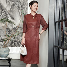 KQ-54829新款红云纱连衣裙结婚衣服婚宴装旗袍真丝礼服桑蚕丝刺绣