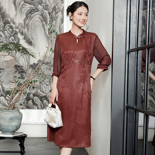 KQ-54829新款红云纱连衣裙结婚衣服婚宴装旗袍真丝礼服桑蚕丝刺绣 商品图0