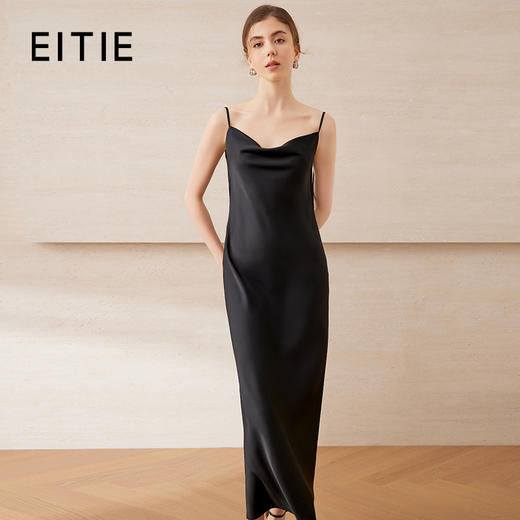 EITIE爱特爱法式优雅高腰及踝黑色小荡领百搭吊带裙2025夏季新款B2507666 商品图0