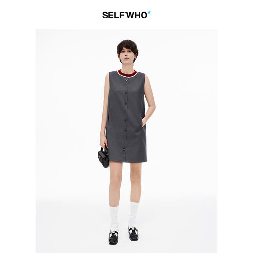[赵昭仪同款]SELFWHO羊毛混纺灰色无袖连衣裙女夏新款毛织领裙子 商品图1