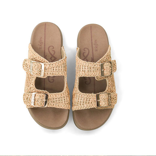 预售|Safiya/索菲娅2025复古拉菲草编织轻便休闲外穿舒适勃肯一字拖SFD2110360/SFD1110M60 商品图6