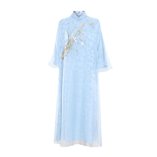 FLZD-6088新中式国风系列刺绣夏季精致优雅风立领旗袍柔顺纱中长款连衣裙女 商品图3