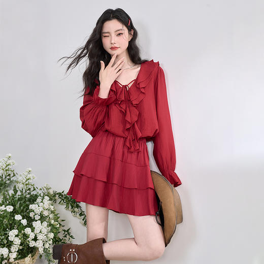 复古拼接荷叶边半身裙女短裙蛋糕裙V0450212 商品图4