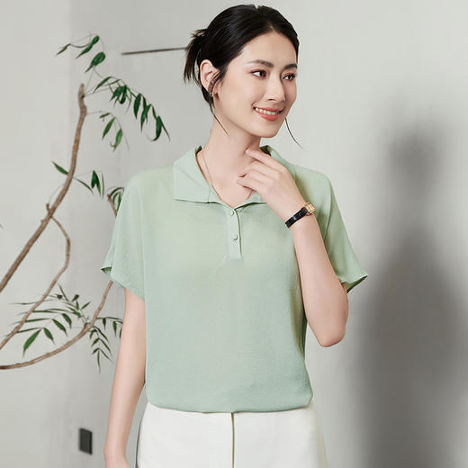 KQ-54832真丝短袖女装t恤夏季2025小个子港风短款polo上衣.桑蚕丝衬衫时尚 商品图2