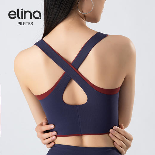 一恋•普拉提 2025春季新款固定杯撞色交叉美背瑜伽背心无T线高腰裸感长裤瑜伽套装EMM017+EMM218 商品图8