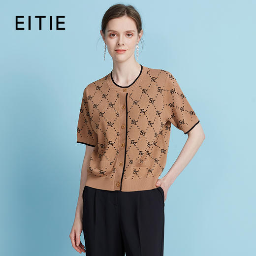 EITIE爱特爱精致绣花通勤百搭柔软舒适短袖针织开衫2025夏季新款针织衫B2501612 商品图0