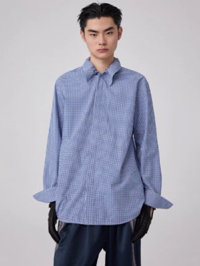 Simple Project/Y2563/“伞蜥”格纹收腰长袖衬衫