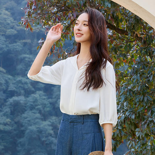 玳莎重磅真丝翻领衬衫女2025年夏季新款22姆米桑蚕丝七分袖上衣  FB31302 商品图1