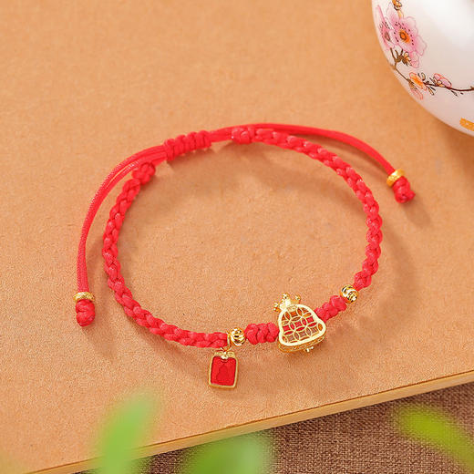 S925纯银镀金和田玉蛇手绳，原创手工红绳编织设计福字银手链CW- SS00423 商品图2