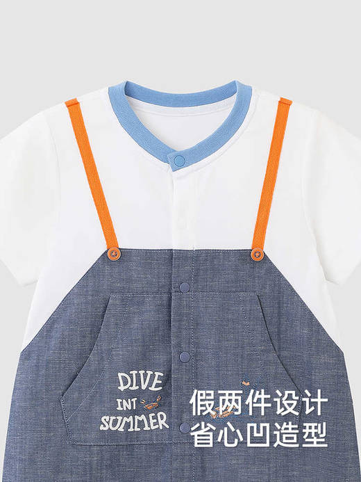 英氏婴儿衣服夏季短袖男童透气纯棉假两件连身衣爬服YRHBJ2R032A 商品图4