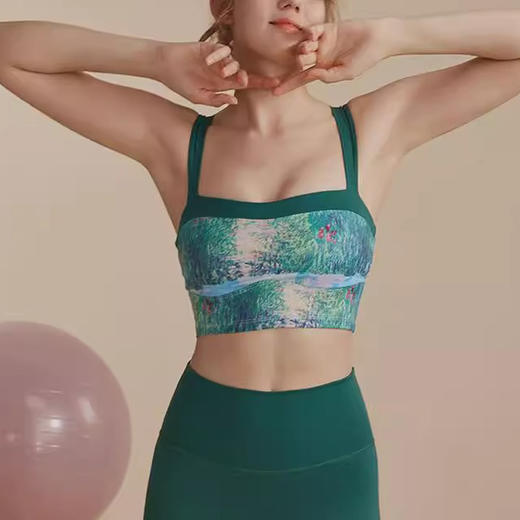 跃牌【洛水之神系列】油画瑜伽服背心美背一体式固定胸垫聚拢文胸726 商品图2