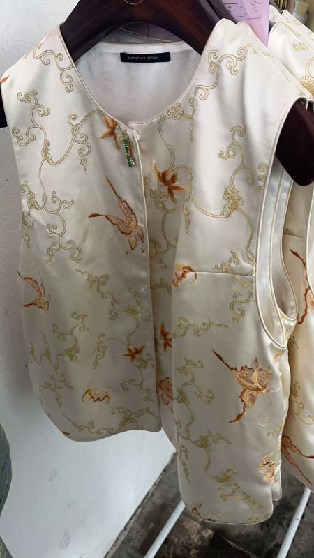 盛唐牡丹 | 香槟色缠枝福蝶真丝马甲 商品图0