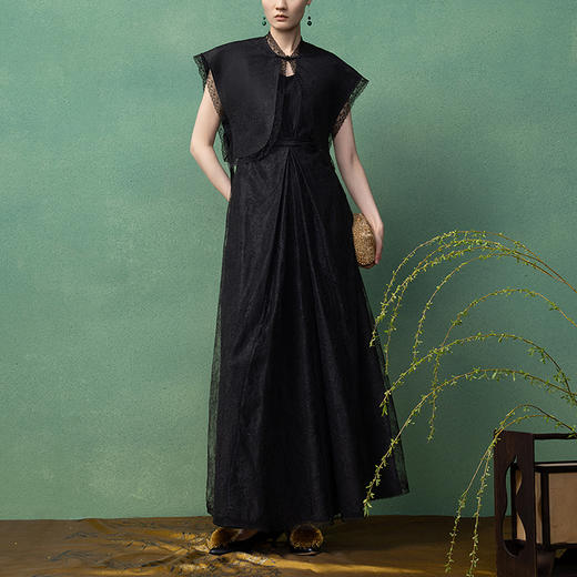 【林栖设计小店】（现货）走秀同款真丝香云纱连衣裙蕾丝无袖收腰2025夏季新品女裙1952374 商品图1