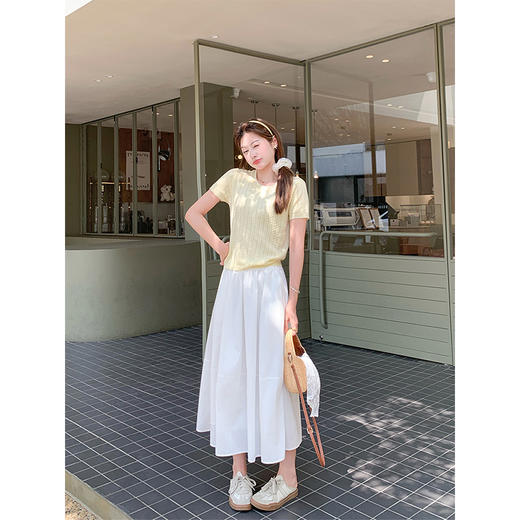 <曾小咸推荐>蕾丝披肩黄色短袖针织T恤 商品图2