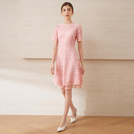 EITIE爱特爱新中式对襟珍珠盘扣收腰显瘦粉色连衣裙夏季新款B2507668 商品图1