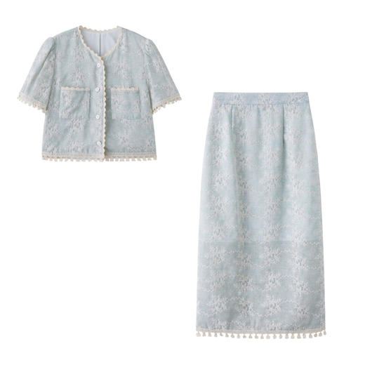 小香风气质重工流苏边套装，时尚显瘦上衣半裙两件套HR-YJLY8553A 商品图4