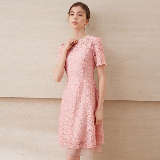 EITIE爱特爱新中式对襟珍珠盘扣收腰显瘦粉色连衣裙夏季新款B2507668 商品图2
