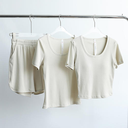 【凉感天丝】官网259/299！莱赛尔天丝精梳棉短袖短裤U领带胸垫短款T恤休闲宽松睡衣裤家居服 商品图4