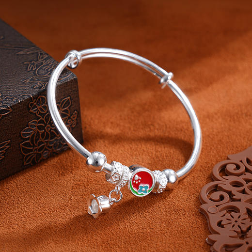 子佩集S999银【向阳而生】童镯【WT000283】纯银儿童太阳花朵铃铛2503 商品图3