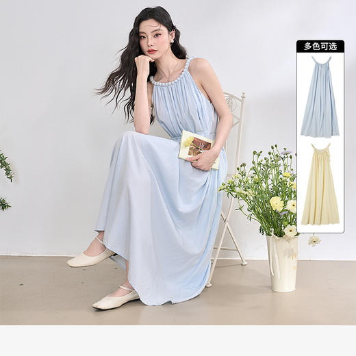 西遇法式挂脖连衣裙女新款海边沙滩度假风无袖收腰长裙D0050492 商品图0