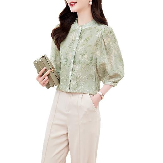 KQ-506015夏季新款五分袖真丝花色上衣女士时尚桑蚕丝小衫宽松舒适 商品图4