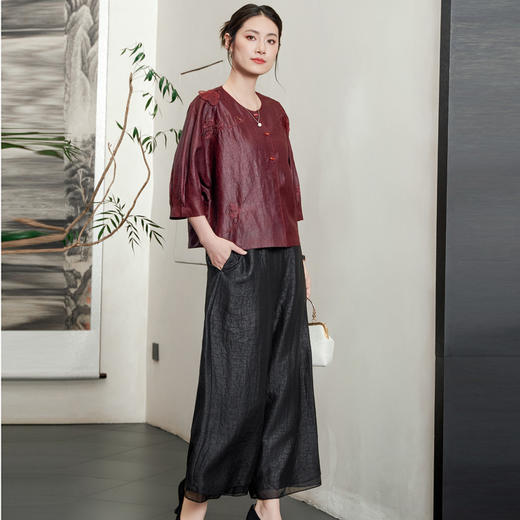 KQ-54822+54816香云纱真丝上衣女品牌两件套装桑蚕丝中式唐装2025新款七分袖夏季 商品图2