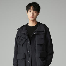 棉仓346811012-宽松褶皱尼龙户外连帽夹克