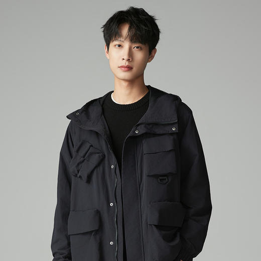 棉仓346811012-宽松褶皱尼龙户外连帽夹克 商品图0