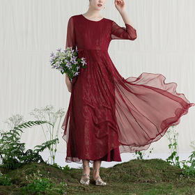 【林栖设计小店】金丝真丝连衣裙飞片裙宽松高收腰显瘦2025夏季新品裙子女1952037