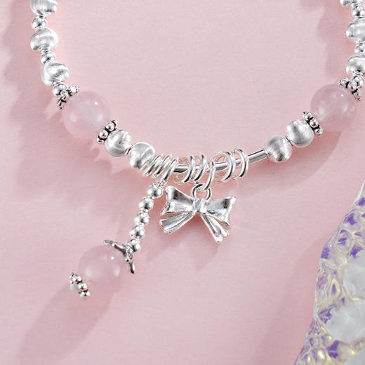 子佩集S925银【粉红思绪】手串【TSB0001-50】纯银手链粉晶蝴蝶结2503 商品图2