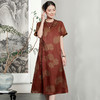 复古中式改良旗袍裙，文艺斜襟立领香云纱真丝短袖连衣裙子KQN-54830 商品缩略图1