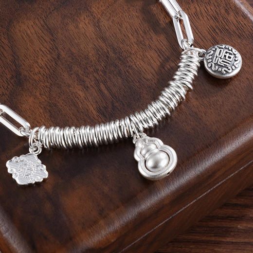 子佩集S925银【福华凝萃】手串【TSB0001-47】纯银手链葫芦福字花生铃兰铃铛可响钱串腰缠万贯盘缠盘缠2503 商品图3