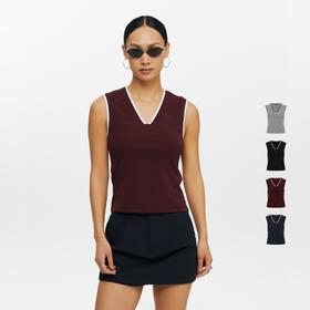 oneup撞色边V领背心