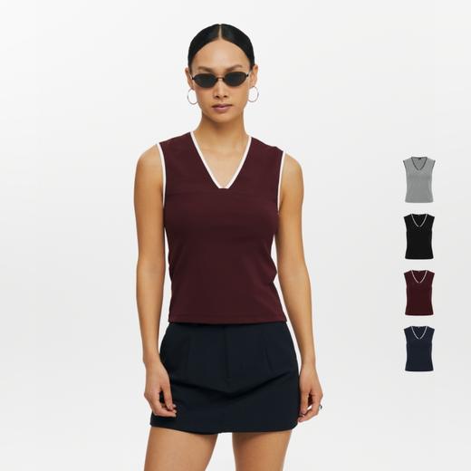 oneup撞色边V领背心 商品图0