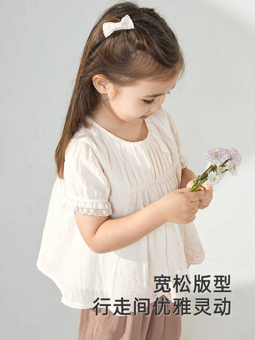 英氏女童T恤夏季短袖透气纯棉女宝可爱上衣休闲白T恤YRTCJ2R078A 商品图2