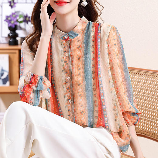 云锦丝彩条防晒洋气薄款开衫外搭减龄显瘦衬衣K 商品图0