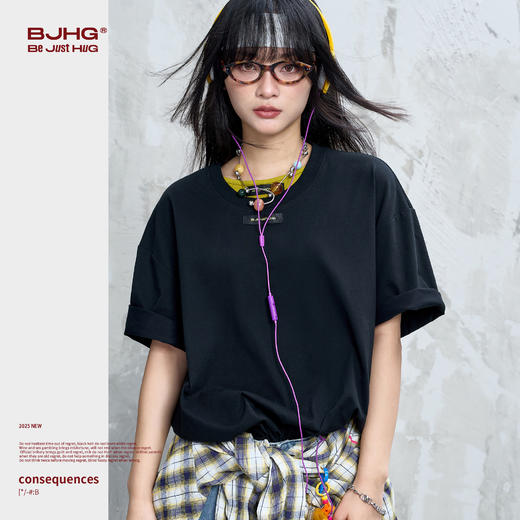 BJHG不计后果 基础款撞色短袖t恤女2025新款抗菌凉感防晒功能半袖 商品图1