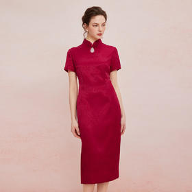 QF817斯尔丽2025新款宴会优雅复古修身复古鳞纹中长款旗开得胜旗袍