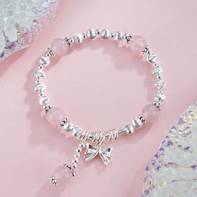 子佩集S925银【粉红思绪】手串【TSB0001-50】纯银手链粉晶蝴蝶结2503