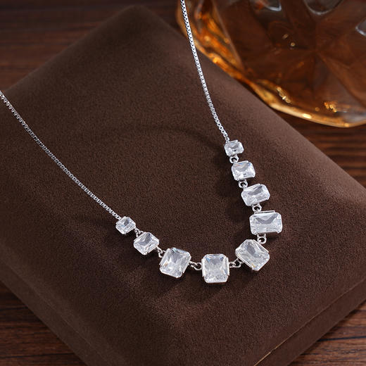 子佩集S925银【涟漪素影】套链【YL-7657】纯银项链时尚小方块锆石2503 商品图1