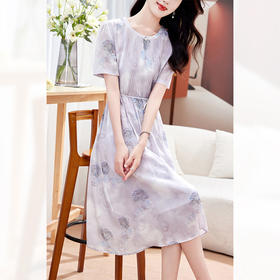 KQ-P09103    03双绉真丝连衣裙女2025新款夏季法式收腰显瘦气质短袖桑蚕丝裙子