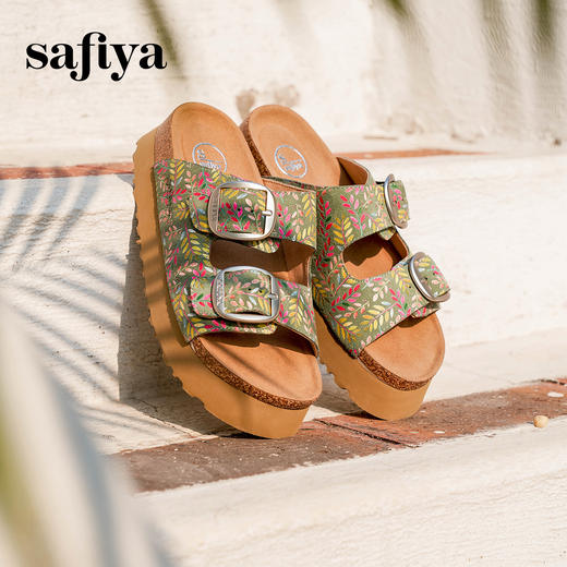Safiya/索菲娅2025一脚蹬轻便厚底印花复古双扣带露趾勃肯凉拖 SFD2110156 商品图3