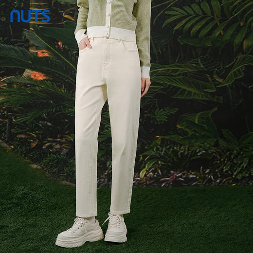 NUTS春秋新款白色高腰直筒显瘦气质时尚九分牛仔裤女413112235 商品图0