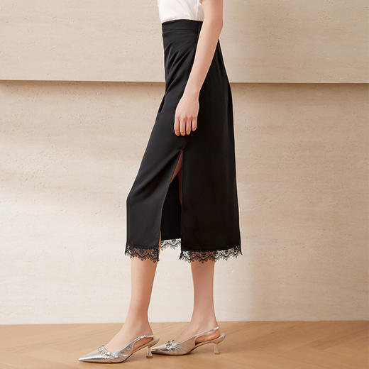 EITIE爱特爱气质百搭高腰开叉裙摆蕾丝花边半身裙2025年夏季新款B2506614 商品图2