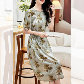 KQ-PZ09158真丝19姆米重磅弹力缎连衣裙女简约气质优雅宽松显瘦中长裙夏