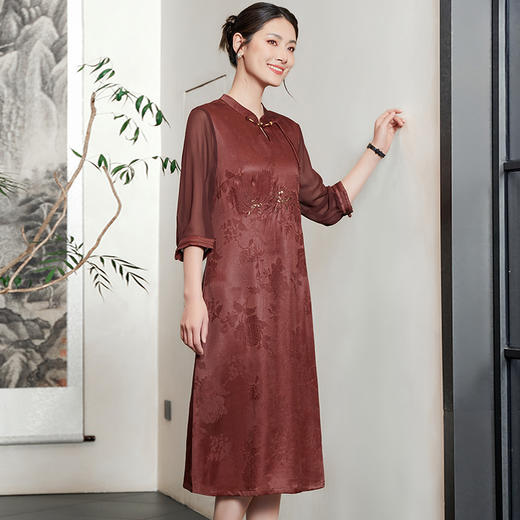 KQ-54829新款红云纱连衣裙结婚衣服婚宴装旗袍真丝礼服桑蚕丝刺绣 商品图2