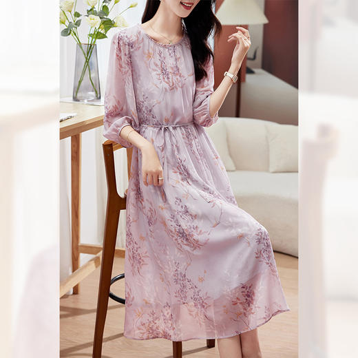 宽松系带垂顺16姆米，桑蚕丝乔其纱真丝连衣裙KQN- PZ09186 商品图2